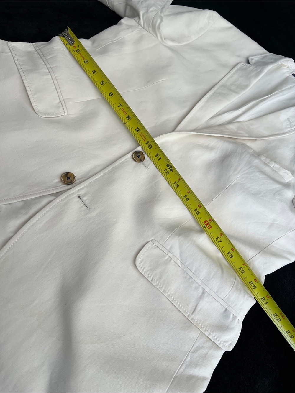 SAND, White Cotton & Linen Blazer with Navy Polka Dot Trim - Picture 14 of 14